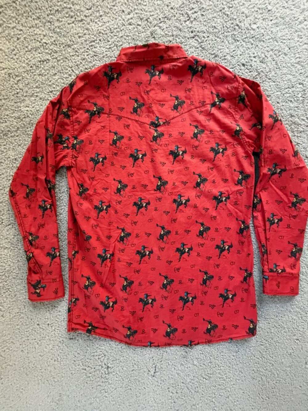 Cowboy Hardware Mens Vintage Bronc Red Stretch Western Pearl Snap Shirt Large - Picture 11 of 13